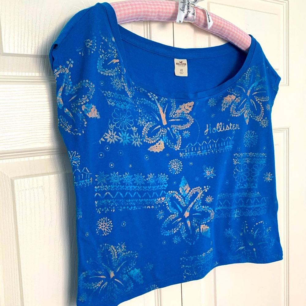 Hollister Sparkly Blue Sleeveless Crop Top-XS
